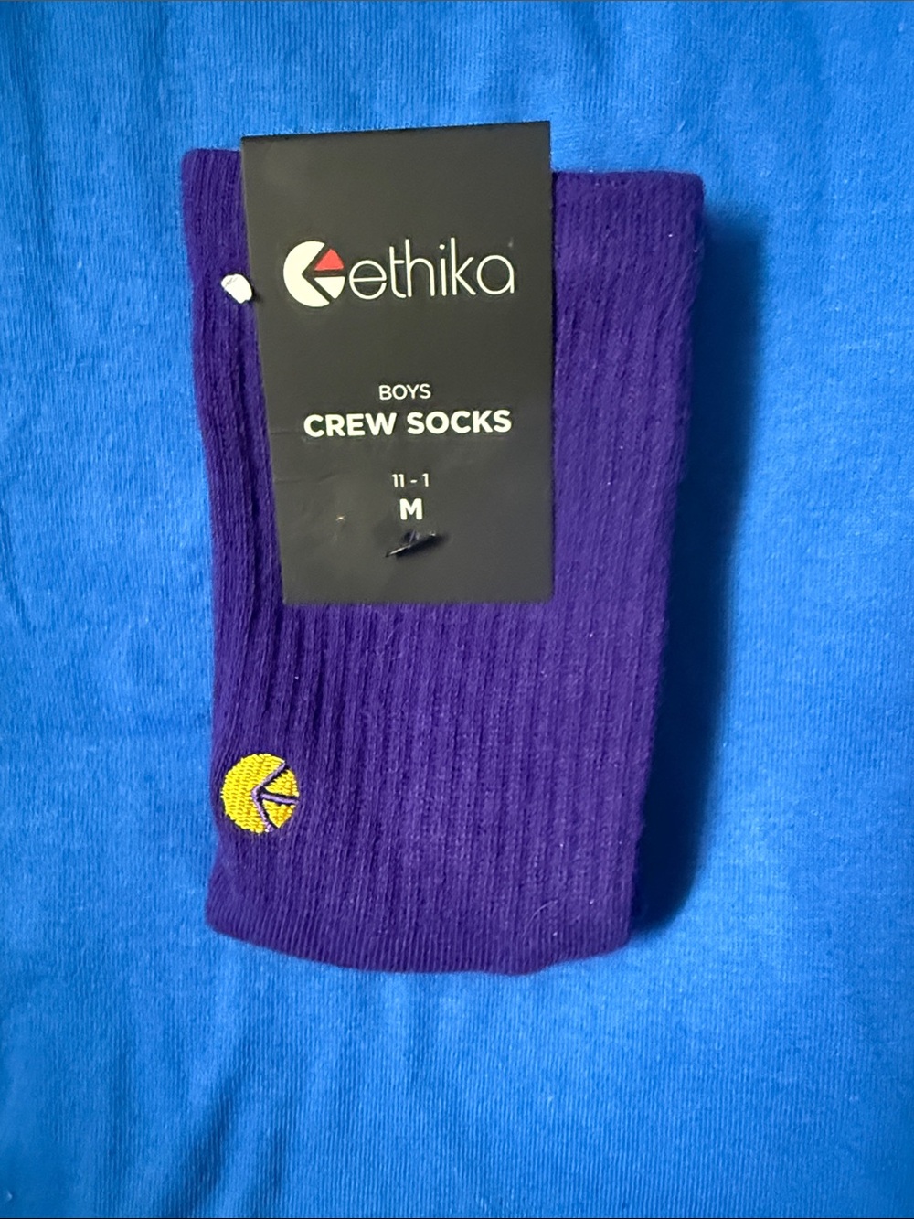 ethika Purple Boys Ribbed Crew Socks with Yellow Logo